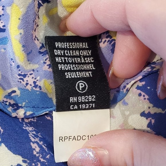 TIBI New York Dress 100% Silk Sz Medium Blue Sleeveless‎ Ruched Front Abstract - Picture 12 of 13